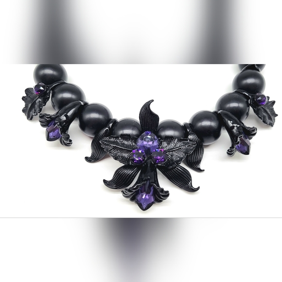 SOLD-Givenchy Amethyst Swarovski Crystal Dark Black Orchid Statement Necklace - Picture 9 of 12